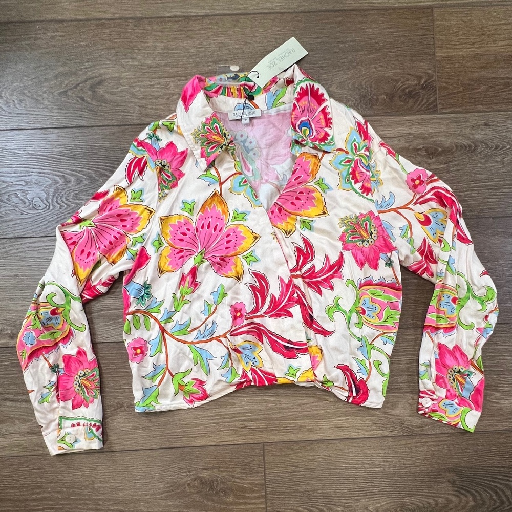 Rachel Zoe Women's Floral Faux Wrap Blouse, Lightweight, NWT, Size M, Colorful